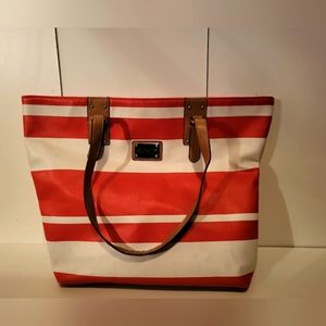 Adorable Red White Kenneth Cole Reaction Large Bucket Tote Handbag Purse